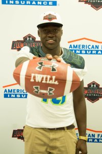 Two-sport star A.J. Brown received his second Under Armour All-America honorary jersey, this time for football. (Photo courtesy of the American Family Insurance Selection Tour)