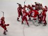 Detroit Belle Tire players celebrate scoring a goal with less than a second on the clock during a Silver Stick PeeWee AAA hockey game Friday, Jan. 8, 2016 at McMorran Arena in Port Huron.