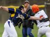 Memphis' Zach Reschke tags out Armada's Nick Hiller during a baseball game Thursday, April 28, 2016 at Armada High School.