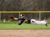 Memphis' Dillon Mitchell leaps for the ball but narrowly misses during a baseball game Thursday, April 28, 2016 at Armada High School.