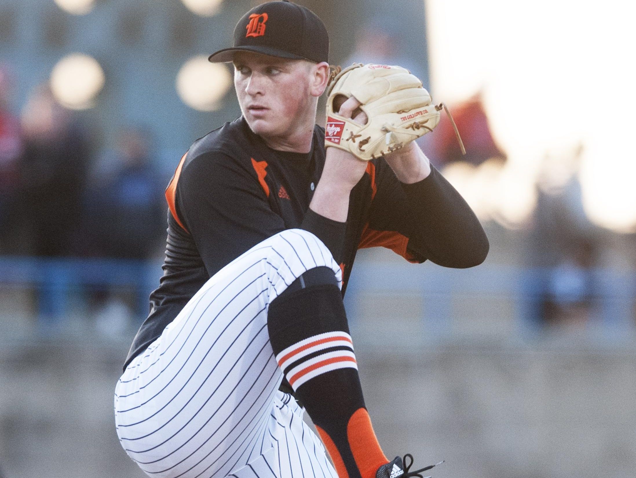 Barnegat's Jason Groome delivers a pitch during the 3rd inning of Mondays baseball game between Barnegat and Gloucester Catholic played at Campbell's Field in Camden. 05.16,16
