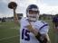 Brownsburg's Hunter Johnson (15) warms up on the field during pre-game activities Sept. 11, 2015.