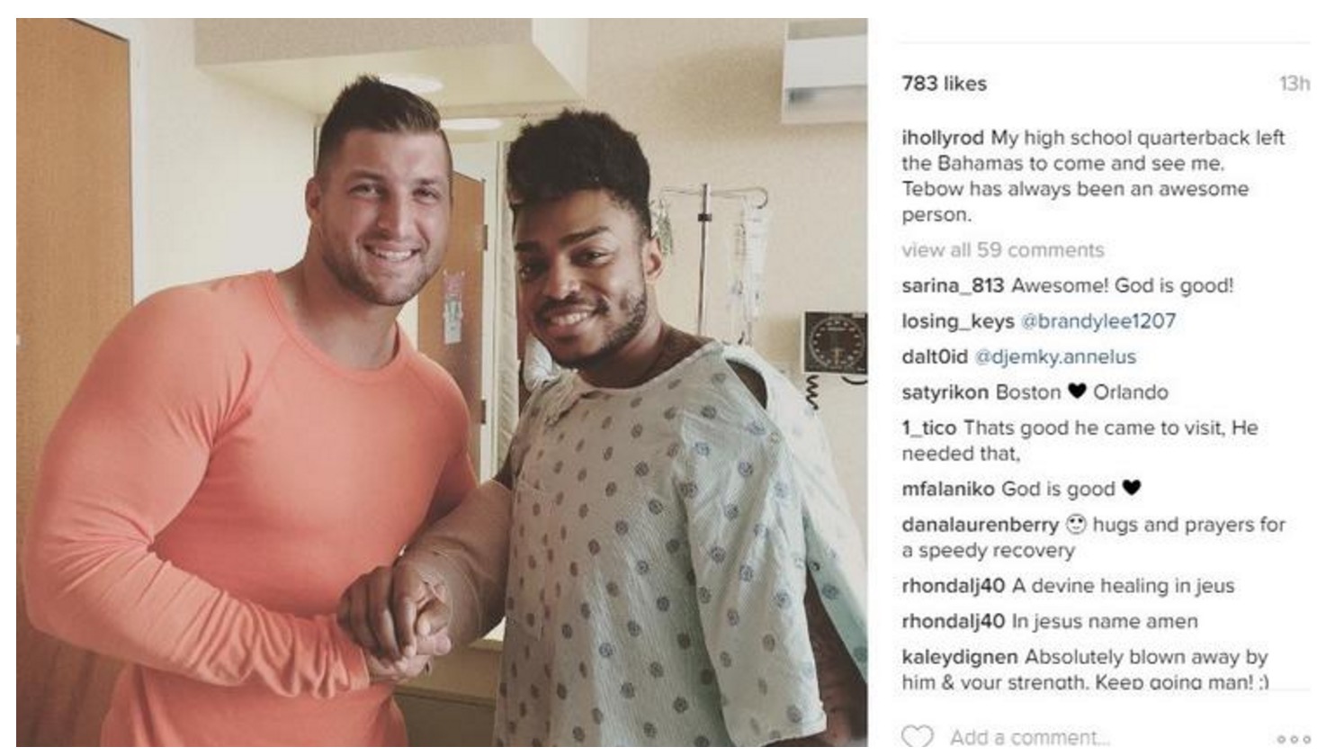 Tim Tebow visits high school teammate wounded in Orlando shooting