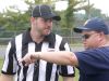 The players weren't the only ones using the Fort Defiance vs James River scrimmage to tune-up for the high school football season, first-year referee Daniel Roquemore of Staunton gets some advice from Dave Moore during the Riverheads High School 2016 football jamboree on Aug. 20, 2016.