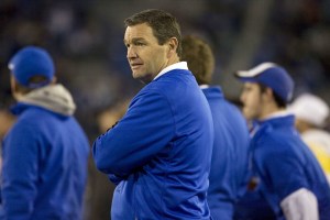 Nov 17, 2012; Lexington , KY, USA; Kentucky Wildcats athletic director Mitch Barnhart on the sidelines during the game against the Samford Bulldogs at Commonwealth Stadium. Mandatory Credit: Mark Zerof-US PRESSWIRE