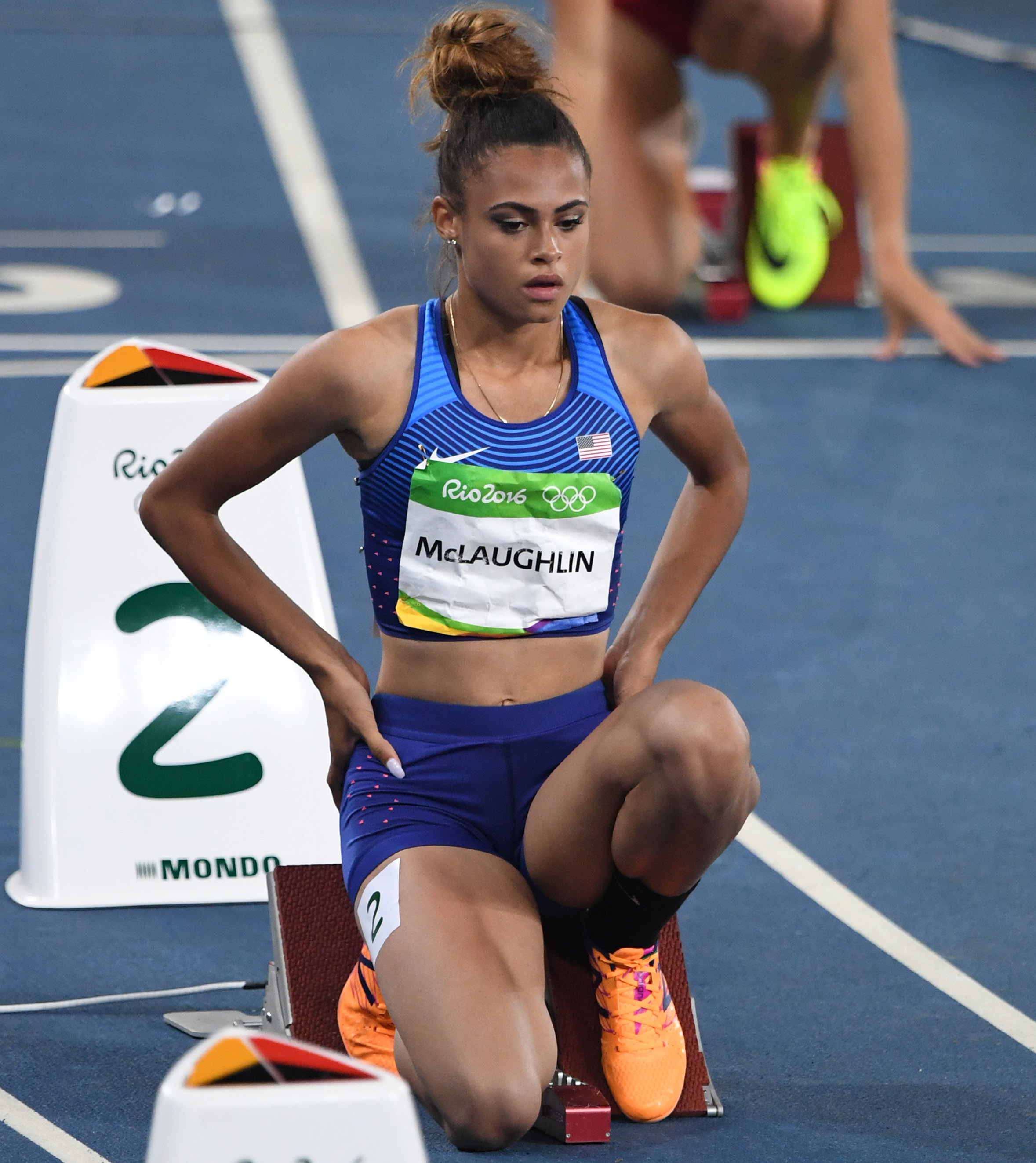 Aug 16, 2016; Rio de Janeiro, Brazil; Sydney McLaughlin (USA) competes in women's 400m hurdles during track and field competition in the Rio 2016 Summer Olympic Games at Estadio Olimpico Joao Havelange. Mandatory Credit: Kyle Terada-USA TODAY Sports ORG XMIT: USATSI-GRP-888 ORIG FILE ID: 20160816_sal_st3_0325.JPG