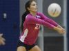 Cocoa Beach's Adrianna Prado bumps the ball during their match against Space Coast Wednesday evening.