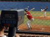 A college coach uses a radar gun to determine the pitch speed of a pitch by Stephen Hill of Carmel during the Perfect Game Invitational Baseball Tournament in Marietta, Ga. July 12, 2011. Hill plays for the World Yacht Clippers, which is comprised of high school baseball players primarily from Lower Hudson region. Thousands of the best high school baseball players in the nation gathered for two weeks to play games in front of college and professional scouts in the hope of receiving scholarships to colleges or being pursued major league organizations. ( Seth Harrison / The Journal News )