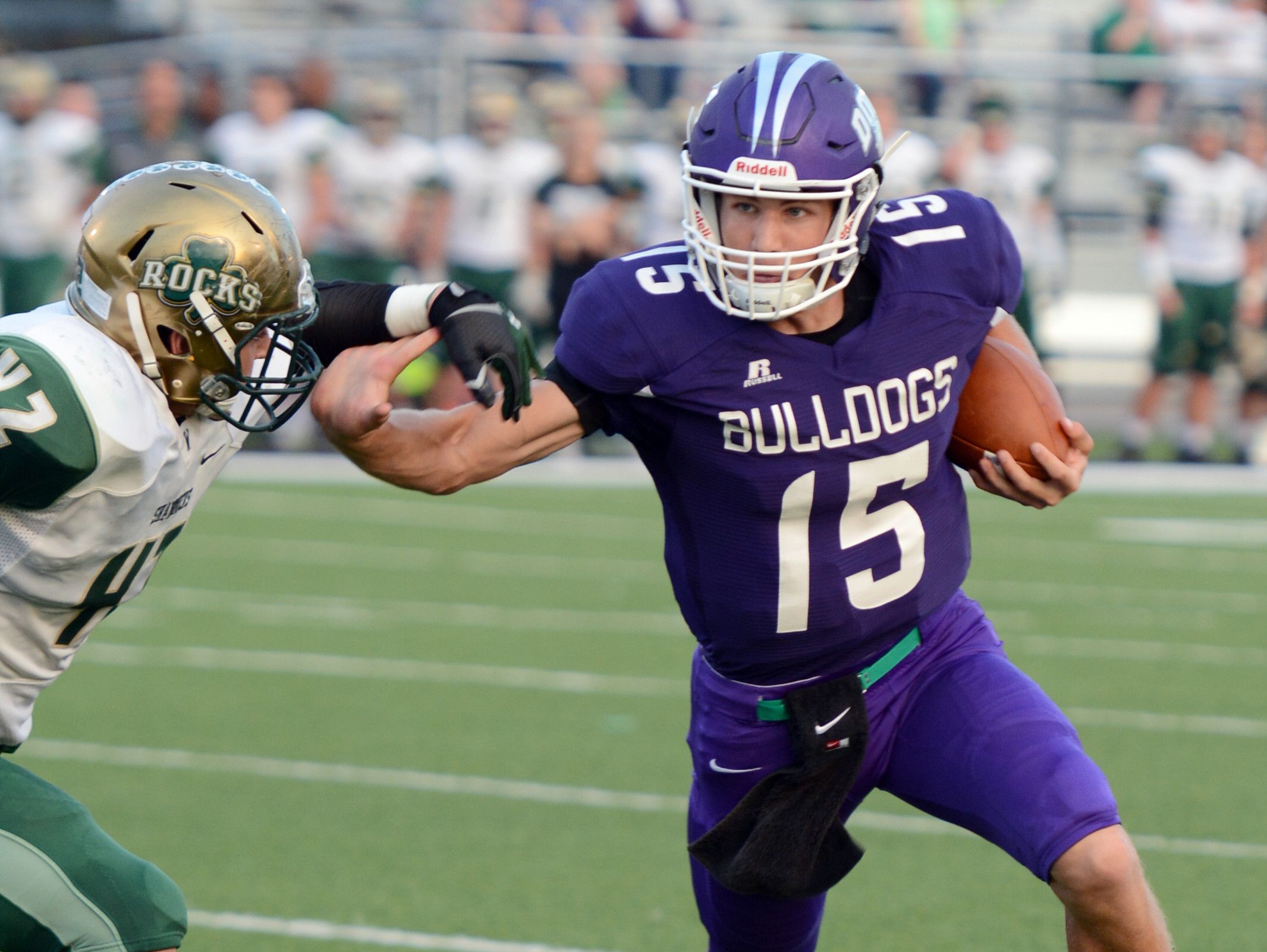 Brownsburg quarterback Hunter Johnson, the homecoming king and Clemson recruit, finished with three passing touchdowns and one rushing touchdown, adding 196 yards passing and 104 rushing yards on 22 carries.