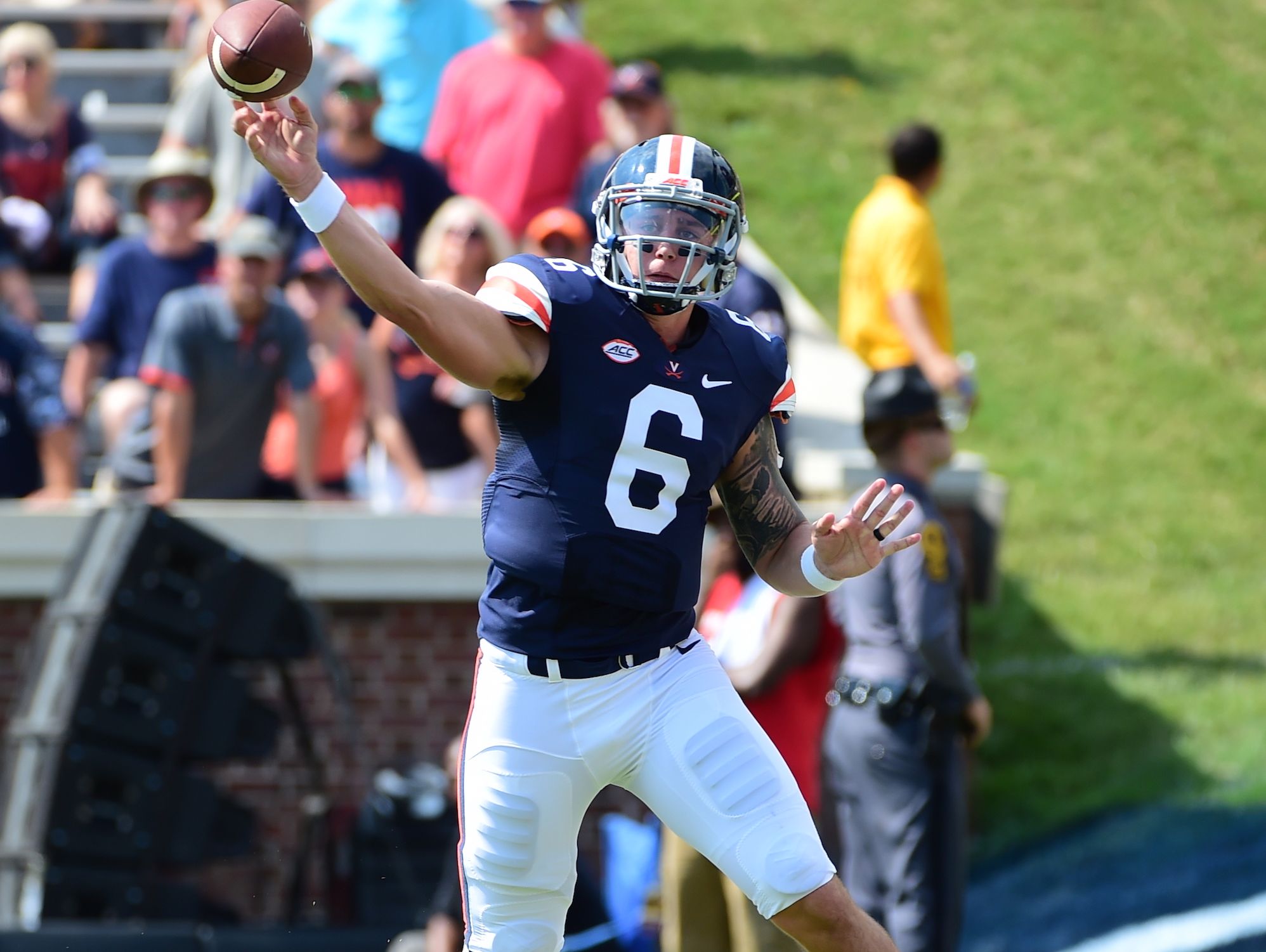 University of Virginia quarterback Kurt Benkert throws a pass during the Cavaliers win over Central Michigan on Saturday. Benkert broke the program's single-game passing record with 421 yards.