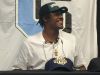 Grand Rapids Christian power forward/center Xavier Tillman wears an MSU hat after committing to the Spartans on Sept. 30, 2016.