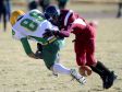 Simms' Branden Bulik-Chism defends on a pass intended for Broadus receiver James Riley in a 2013 playoff game in Simms.