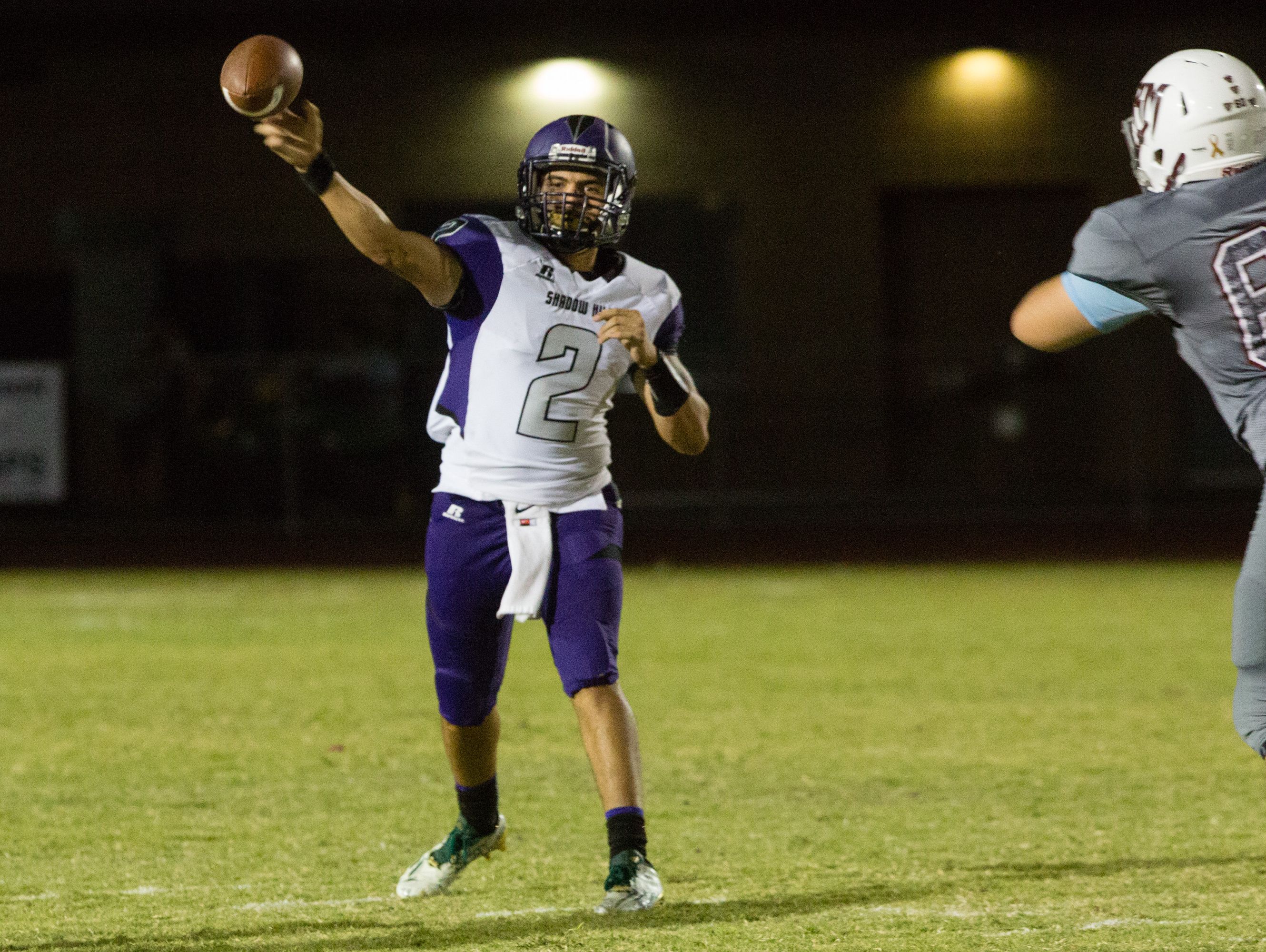 Seth Morales throws the ball for Shadow Hills, Friday, September 2, 2016.