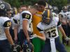 Noah McNutt (13) dances before kickoff of Port Huron Northern's 28-6 win over Center Line on Sept. 10, 2016.
