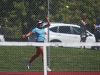 Lincoln's Sidney Brower returns the ball to St. Thomas More's Grace Wittenberg and Megan Fenske during a doubles match Monday, Sept. 19, 2016, at Lincoln High School in Sioux Falls.