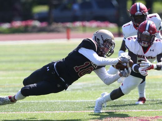Iona Prep's Mike DeGasperis makes a catch against Stepinac during a game at Iona Prep on Sept. 17, 2016.