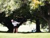 Lansing Catholic senio Keighen Morley works her way out of the trees during the Div. 4 Girls Golf Finals October 15, 2016, at Forest Akers West at Michigan State University. [MATTHEW DAE SMITH | for the Lansing State Journal]