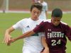 Pleasantville's Zachary Braverman (24) and Alberts Magnus Ellis Sanchez (24) battle for control of the ball during Class B boys soccer first round game action at Pleasantville High School Oct. 20, 2016. Pleasantville defeats Alberts Magnus 5-1.