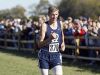 Oldenburg Academy's Curtis Eckstein getting ready to cross the finish line in a time of 14:35 to win the Shelbyville Semistate at Blue RIver Park on Saturday.