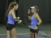 Ursuline's Vanessa Ciano and Laina Campos congratulate each other after winning a point during the 2016 Section 1 Tennis Tournament finals at Sound Shore Indoor Tennis in Port Chester on Sunday, Oct. 23rd, 2016.