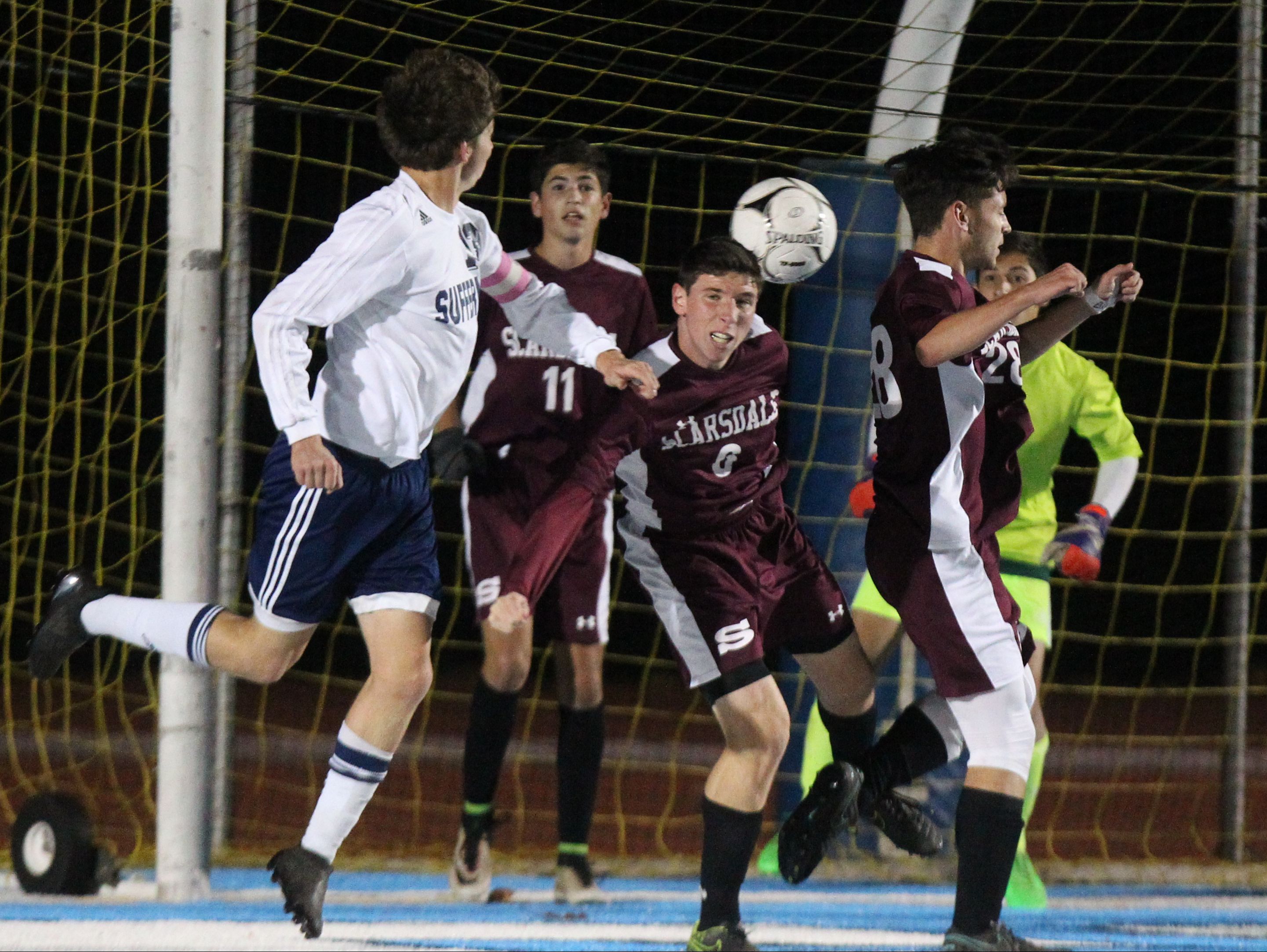 Scarsdale won 2-1 in a Class AA boys soccer quarterfinal at Suffern Oct. 24, 2016.