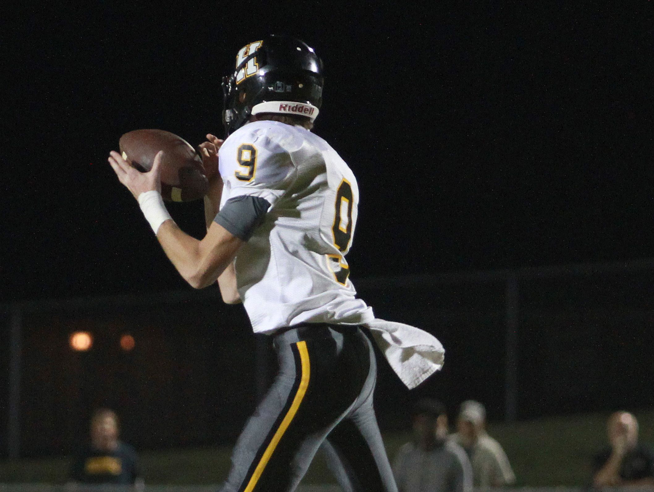 Hendersonville's Clay Richard goes up for an interception that he returned for a touchdown against Hunters Lane in Nashville, TN on Fri. Oct. 28, 2016.