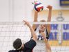 Webster's Justin Spiegel blocks the ball against Hilton's Joe Hoover, left, and Bryce Thompson during a regular season game at Webster Schroeder High School on Thursday, Oct. 6, 2016. Webster beat Hilton 3-1 (25-23, 25-15, 18-25, 25-17)