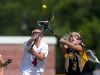 Mount Sinai's Emma Tyrrell, left, and HF-L's Caitlin Muir reach for the ball during a NYSPHSAA 2016 State Girls Lacrosse Championships Class C semifinal at SUNY Cortland on June 10, 2016. Honeoye Falls-Lima's season ended with a 10-3 loss to Mount Sinai-XI.