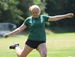 As part of her workout routine, Eileen Fiore practices shooting the ball at Spackenkill High School on Monday. Fiore tore her ACL during a playoff game against Dover High School on October 29, 2015.