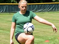 Eileen Fiore juggles a soccer ball while demonstrating her workout routine at Spackenkill High School in August. Fiore tore her ACL during a playoff game against Dover High School on October 29, 2015.