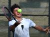 Damonte's Tim Zagar hits a forehand to Reno's Riley Boyden during the boys singles finals of the 4A Northern Region Tennis Championships at Bishop Manogue High School on Oct. 19, 2106.