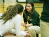 Wilson Memorial head coach Lauren Grove meets with the team during a time-out at the Conference 36 quarterfinal match against East Rockingham at Wilson Memorial in Fishersville on Tuesday, Nov. 1, 2016.