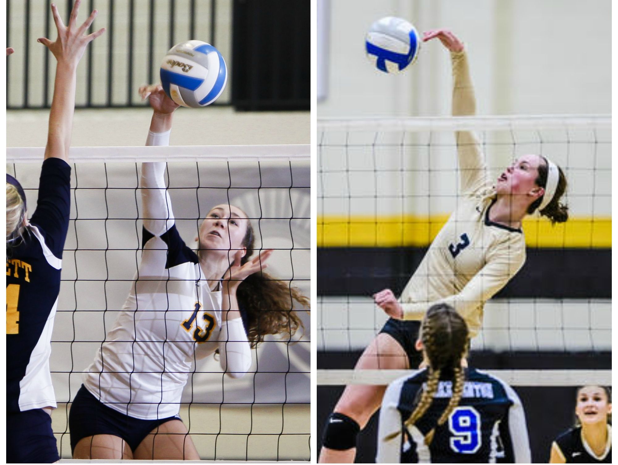DeWitt's Lexi Nordmann (left) and Corunna's Meredith Norris (right) were both selected to the Under Armour All-America Teams Wednesday. Both Lansing-area players are finalists for Miss Michigan Volleyball.