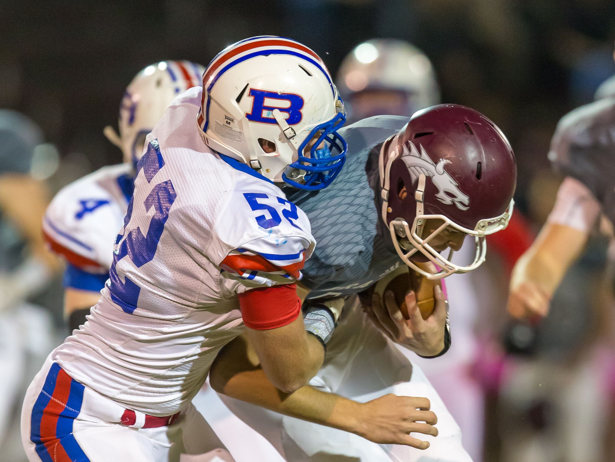Bartlett's Josh Russell stops Collierville's Matt Connors from getting into the end zone.