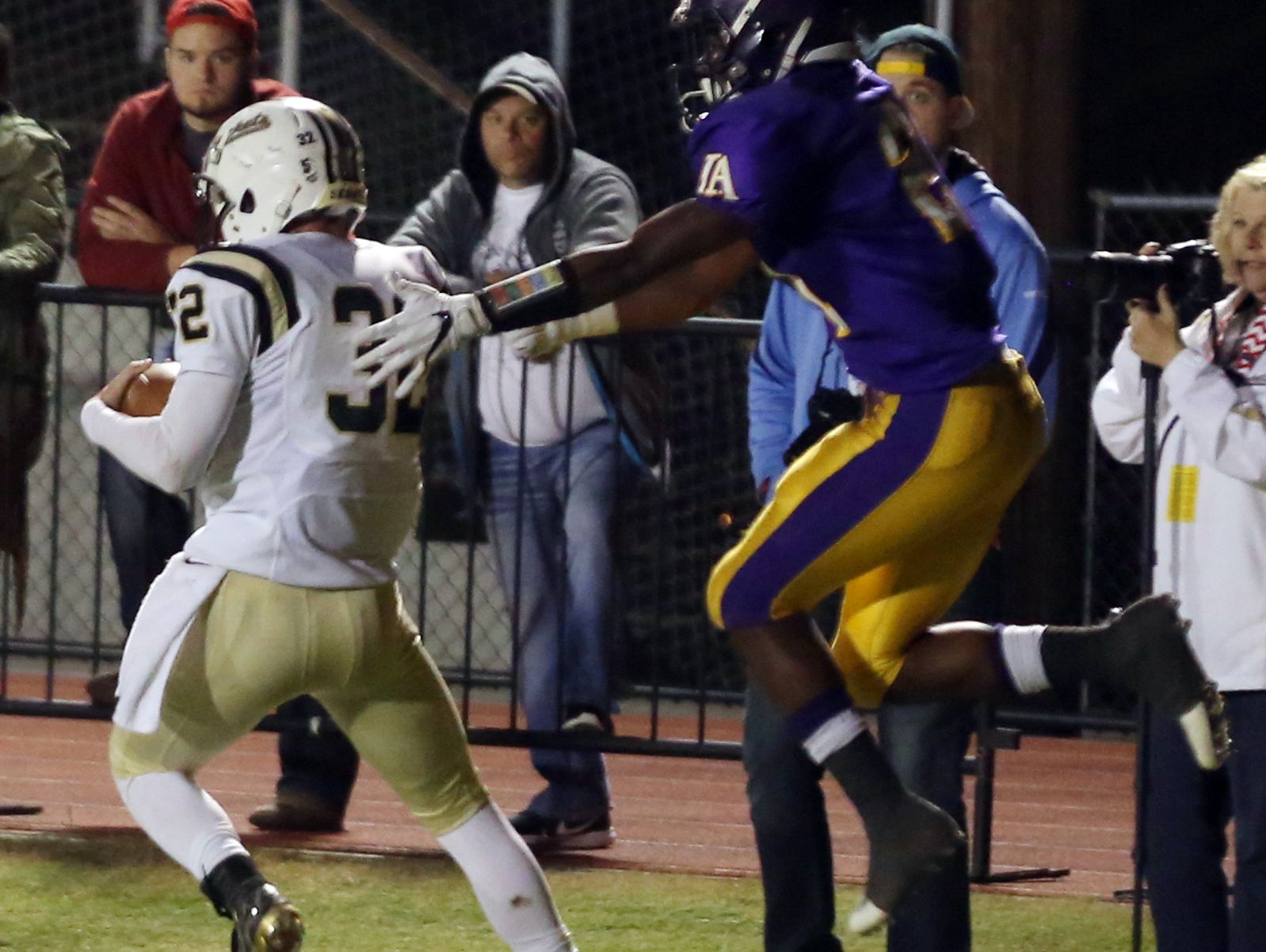 Springfield's Bryan Hayes intercepts a pass intended for Lipscomb Academy's William Phillips during their playoff game at Lipscomb Academy Friday November 4, 2016.