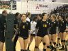 Bishop Verot seniors Mindie Mabry (4) and Margaux Fry (18) played their final game for the Vikings volleyball team on Saturday. They fell 25-12, 25-14, 25-18 to Miami Westminster Christian in the Class 5A state semifinals.