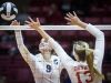 Cathedral's Emily Kleck hits against Crown Point's defense during their state final at Worthen Arena Saturday.