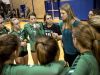 Coach Jenna Welke talks with players in a huddle during a Class C regional volleyball game Thursday, Nov. 10, 2016 at Flint Hamady High School.