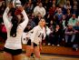 Lee's Addison Keatts prepares to spike a ball set by Amber Johnson during the 2A girls volleyball championship at R.E. Lee High School in Staunton on Saturday Nov. 12, 2016.