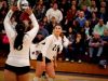 Lee's Addison Keatts prepares to spike a ball set by Amber Johnson during the 2A girls volleyball championship at R.E. Lee High School in Staunton on Saturday Nov. 12, 2016.