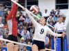 Robert E. Lee's Camryn Shull is blocked at the net during a volleyball game played in Staunton on Tuesday, Nov. 15, 2016. Lee High beat Giles High School to win the 2A state semifinal match, 3-1.