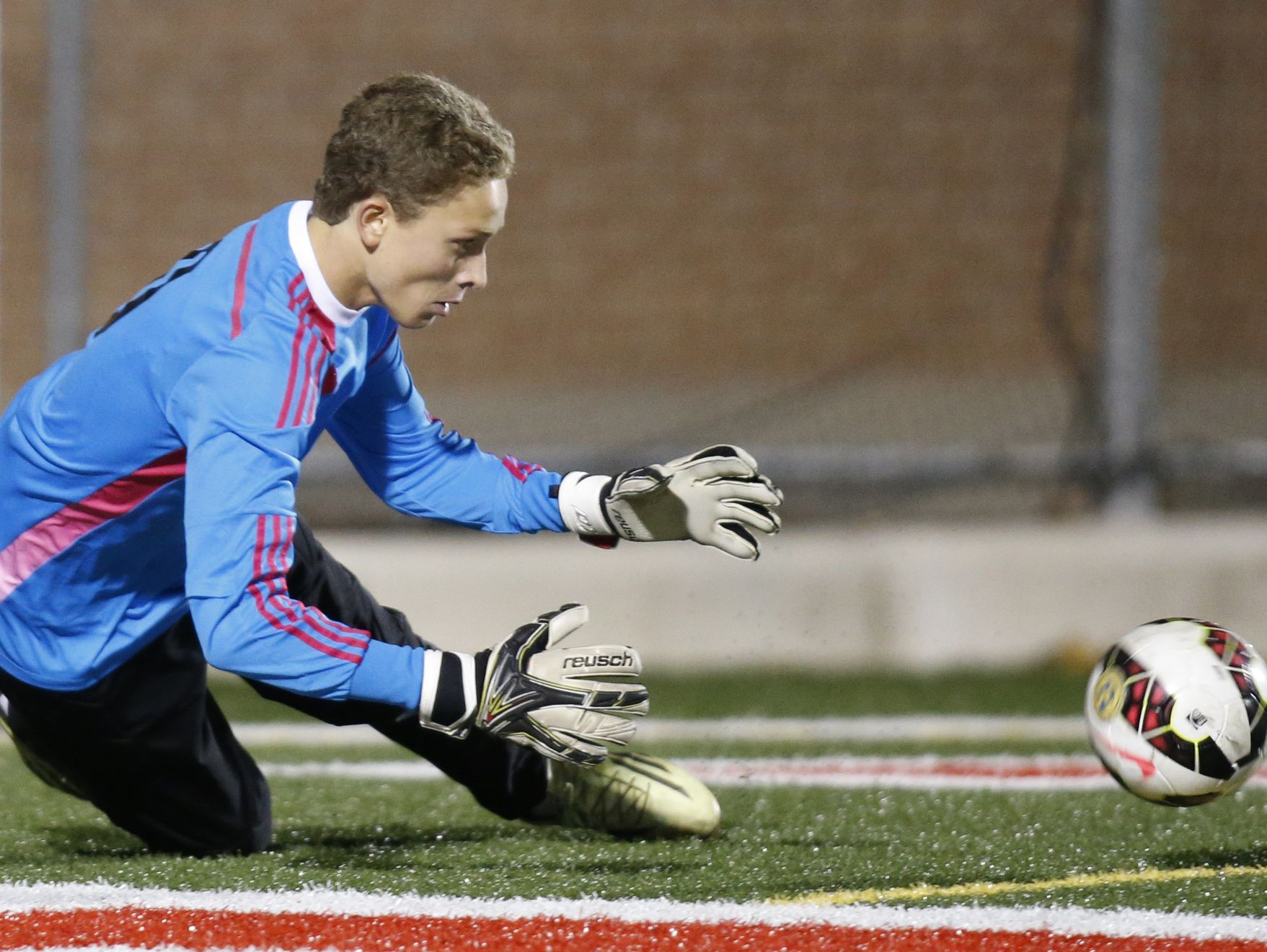 Tower Hill keeper Bo Anderson, seen here in previous DIAA DII semifinal game, made three key saves in penalty kicks to help the Hillers reach the DIAA DII semifinals on Wednesday