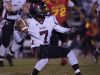 Caravel's Mandela Montgomery (7) throws a pass down the field in the first quarter against Glasgow in the opening round of the DIAA Division II playoffs at Glasgow High School.