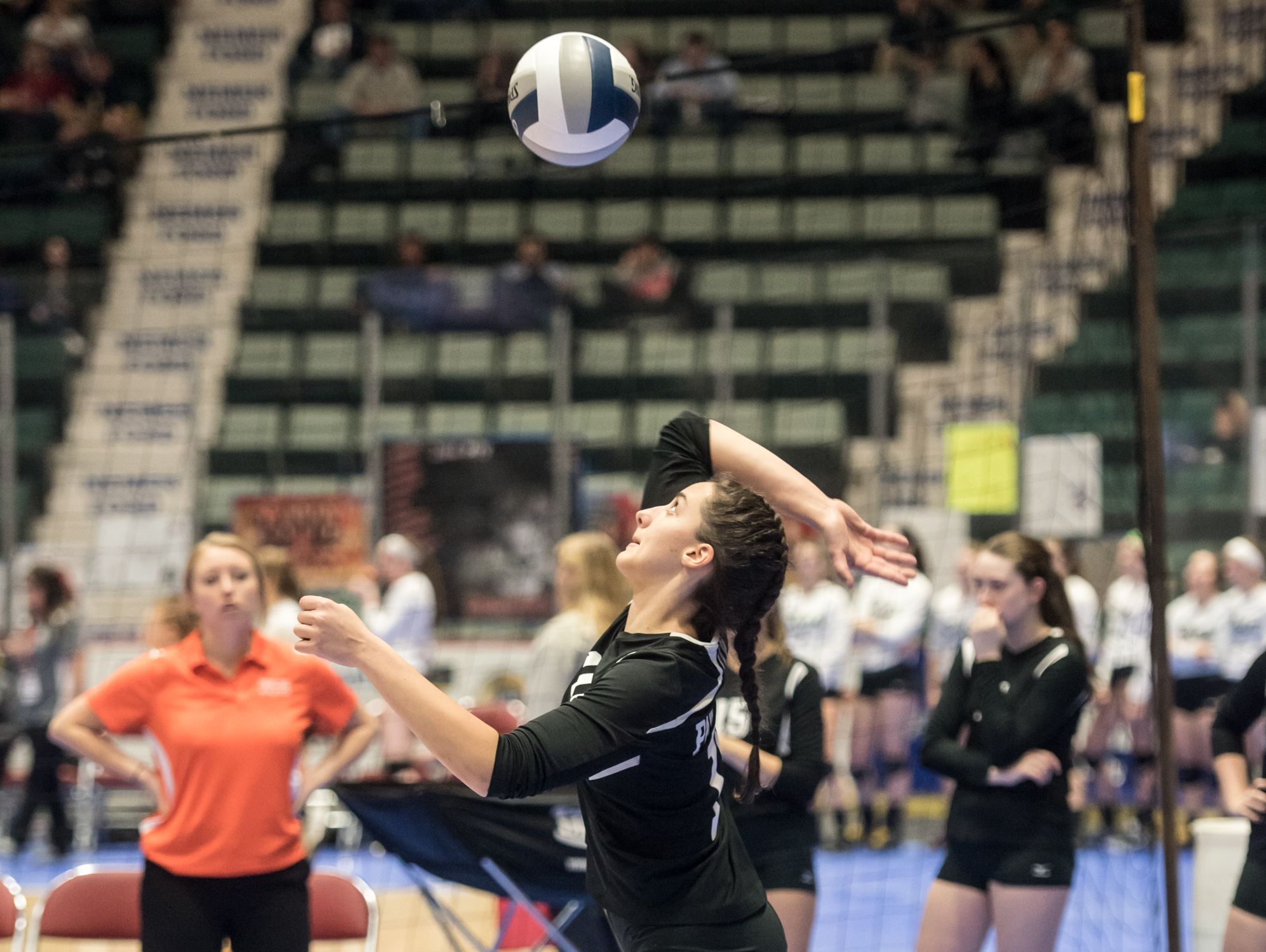 Pawlings' Jaclyn Smith serves the ball during the game against Eden during the Girls Volleyball State Championships at the Glens Falls Civic Center Saturday, November 19th, 2016.