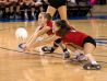 Alexandra Kochie and Taylor Wright of Ursuline try to return the ball as Ursuline and DMA play in the DIAA volleyball finals at UD's Bob Carpenter Center.