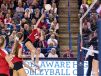 Taylor Wright of Ursuline leaps to return the ball over the net as Ursuline and DMA play in the DIAA volleyball finals at UD's Bob Carpenter Center.