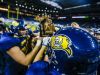 The Pewamo-Westphalia fottball holds the Division 7 state championship trophy after their defeat of Detroit Loyola Saturday November 26, 2016 at Ford Field in Detroit.