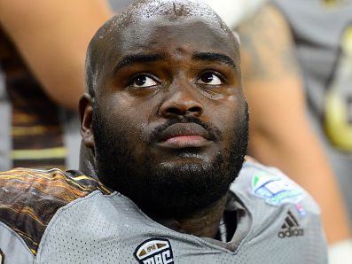 Western Michigan Broncos Offensive Lineman Taylor Moton (72) looks on during the MAC Championship game between the Ohio Bobcats and the Western Michigan Broncos on December 2, 2016, at Ford Field in Detroit, Michigan.