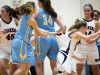 Cape Henlopen guard Alia Marshall (left) grabs the jersey of Wilmington Friends guard Alice Irwin as they set up for the inbound pass with seconds left in the game. Wimington Friends wins with a final score of 31-26.
