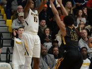 Sanford School's Jyare Davis with the jumper against Archbishop Wood during the Slam Dunk to the Beach on Wednesday, Dec 28, 2016. Final Score Sanford School- 47 ,Archbishop Wood- 72